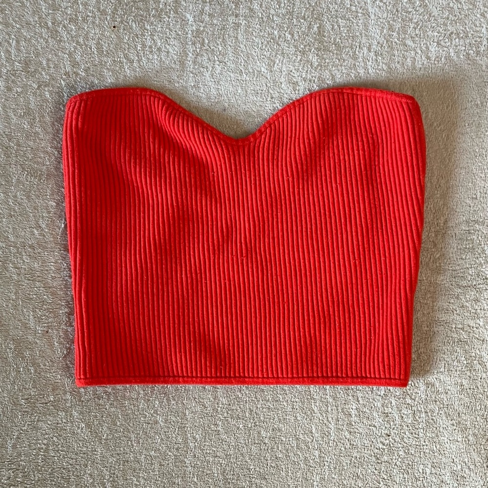 Ribbed Strapless Crop Top - Size M